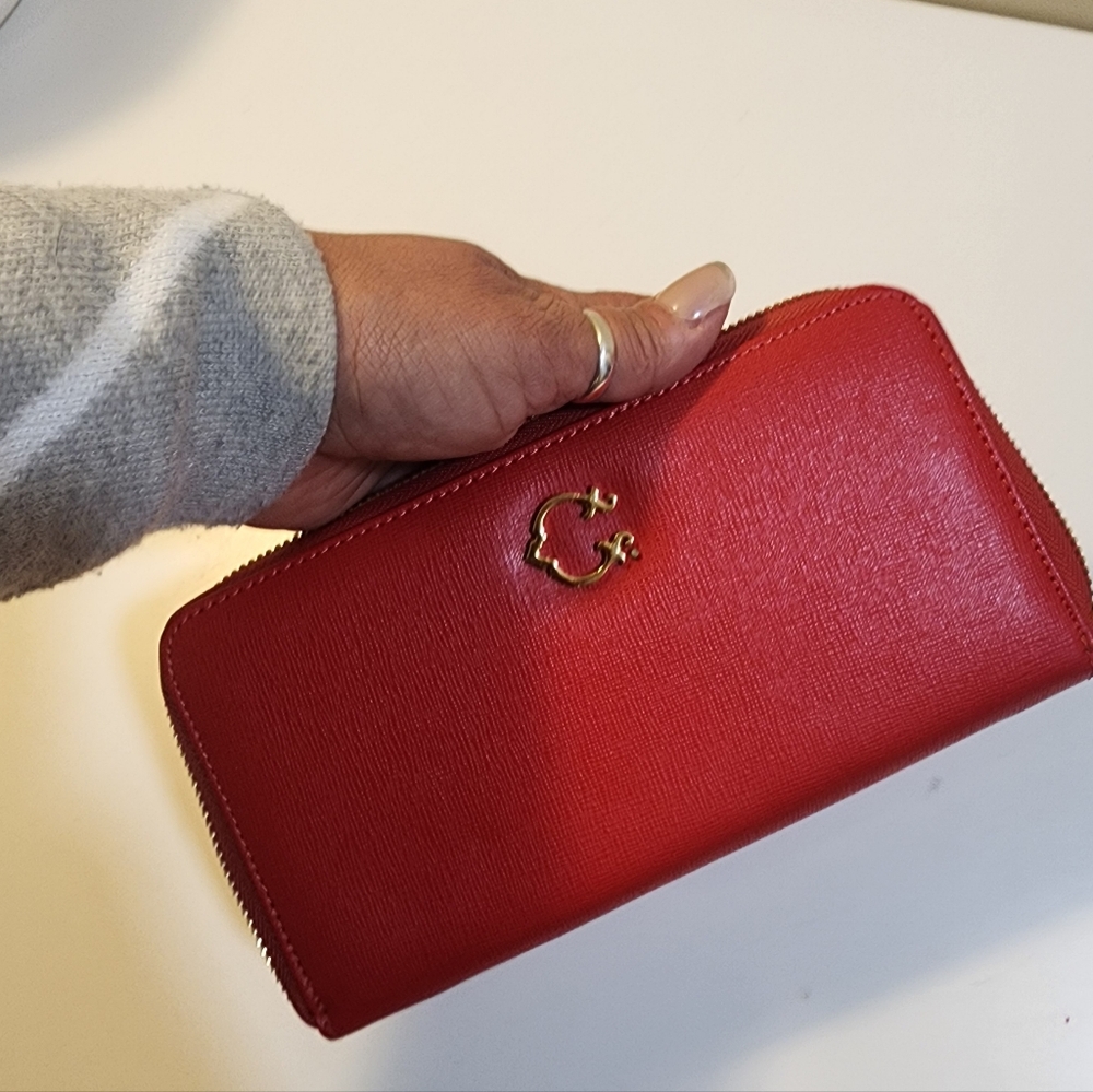 C Wonder Red Zip-Around Wallet with Gold Logo